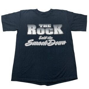 Vintage The Rock Shirt Mens Medium Black‎ WWF Wrestling SmackDown Minneapolis
